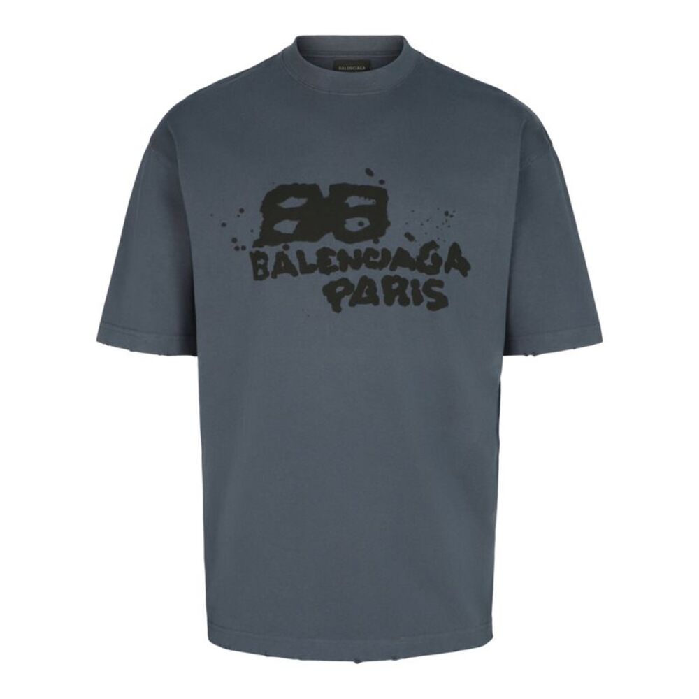 Balenciaga Hand Drawn BB Icon Medium Fit T-Shirt Blue Mens